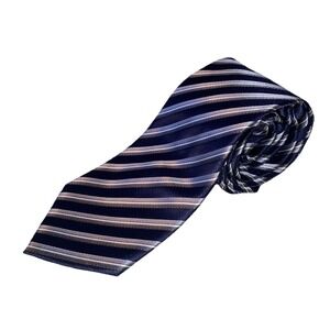 Hisdern Mens Neck Tie Navy Blue &Silver Hand‎ Made Tie 60"x3.25"